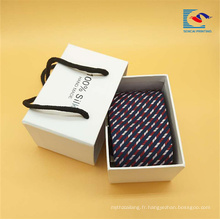 Boîte de haute qualité faite sur commande de cadeau de cravate de couleur blanche avec la corde